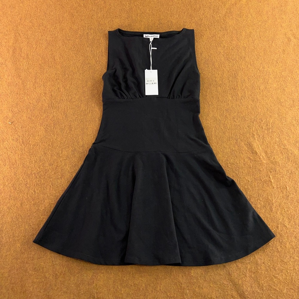 Reformation Womens XS Black Sleeveless Empire Waist Skater Mini Dress NWT